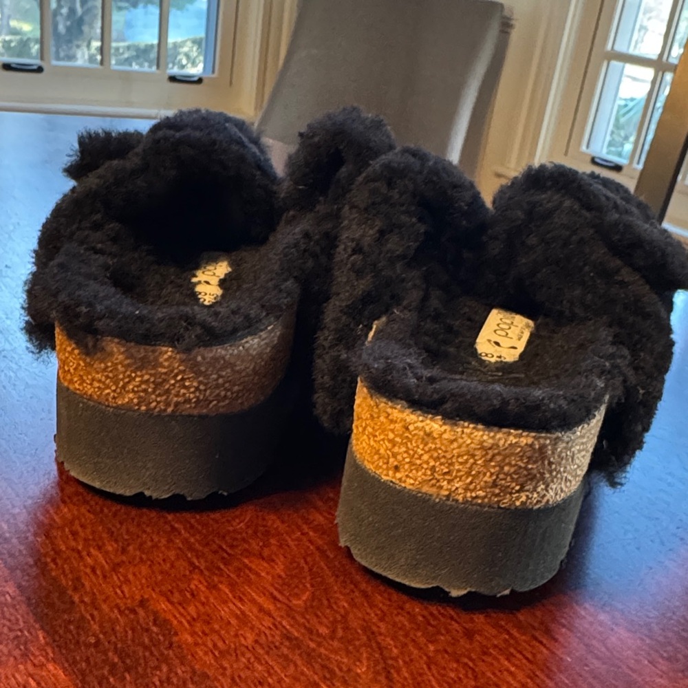 Papillio Arizona Big Buckle Pap Cozy Teddy Black Sherpa Sandal Slides - Picture 5 of 11
